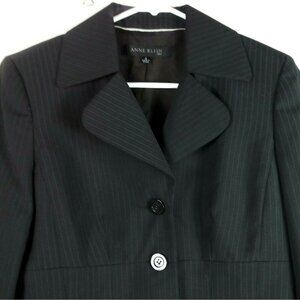 Anne Klein Blazer Womens 4 Black Pinstripe Wool Padded Shoulder Career 80s